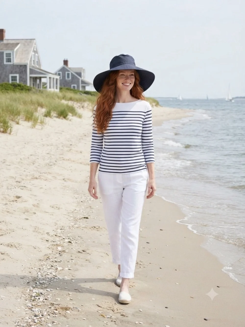 J.Crew 100% Linen Dark Navy Blue Large Brim Bucket Sun Hat Style 69554 S/M